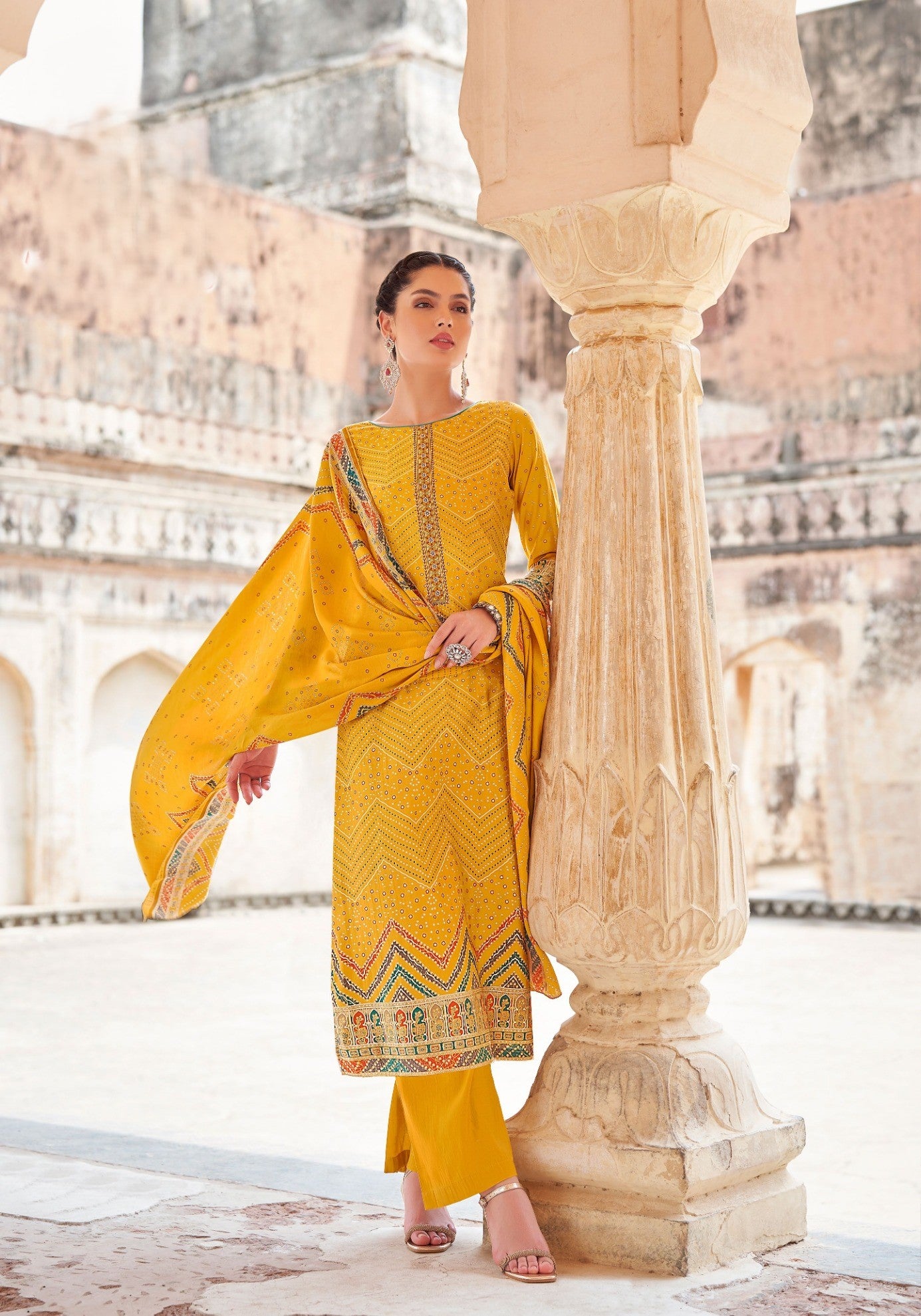 SUNNY YELLOW PREMIUM MODAL | MUSLIN DIGITAL PRINT UNSTITCHED SUIT