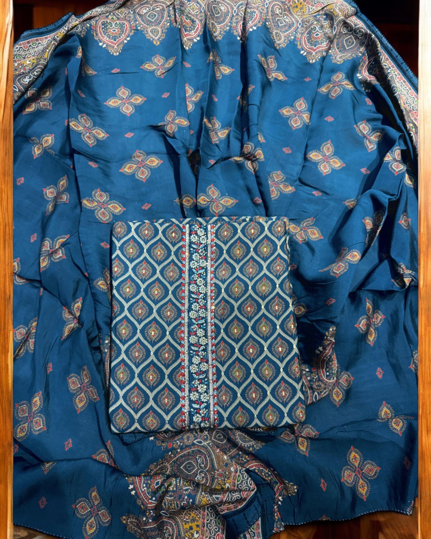 PEACOCK BLUE PREMIUM MODAL | MUSLIN DIGITAL PRINT UNSTITCHED SUIT