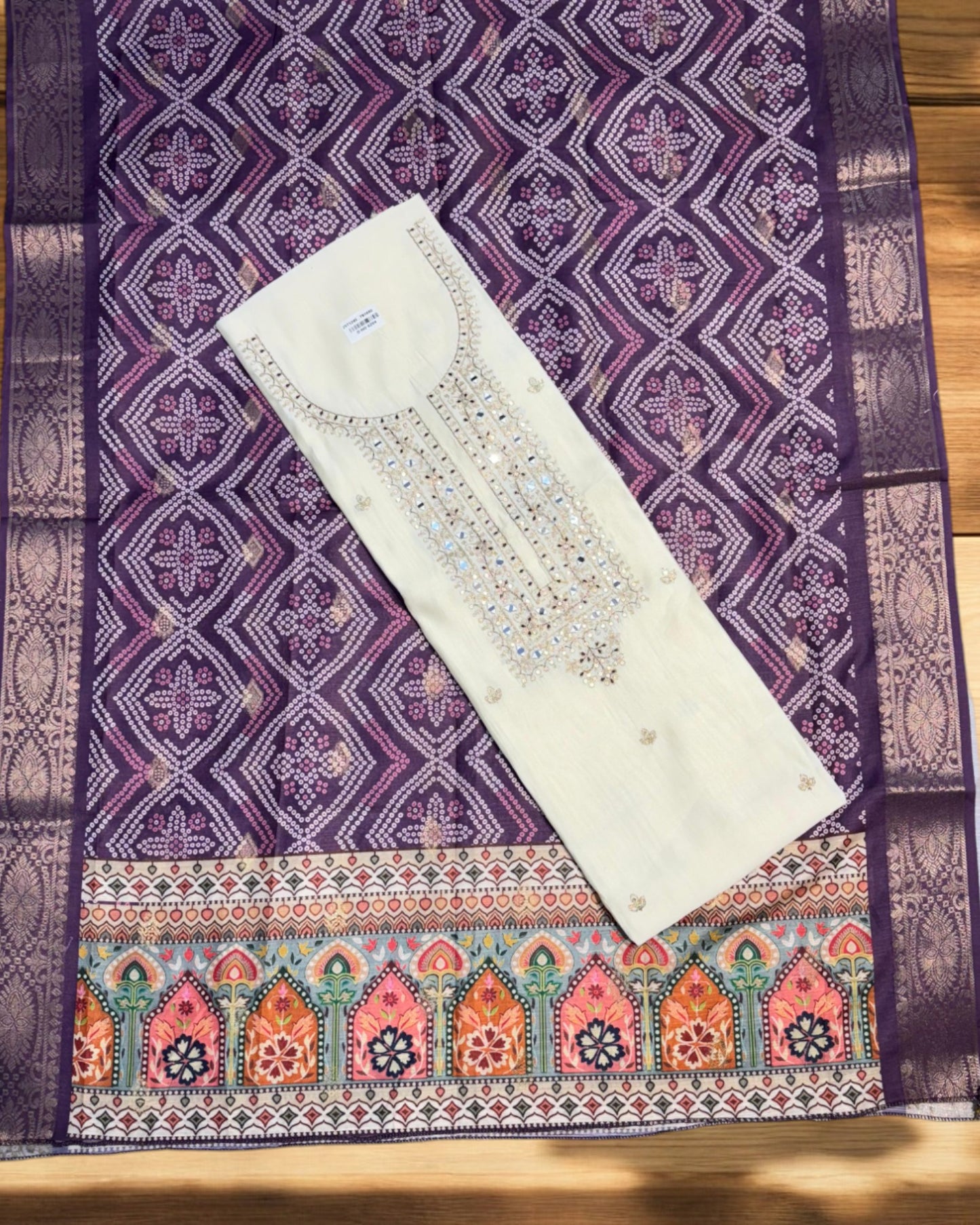 BRIGHT WHITE BANARSI PARTY WEAR SILK SUIT WITH ZARI AND MIRROR WORK