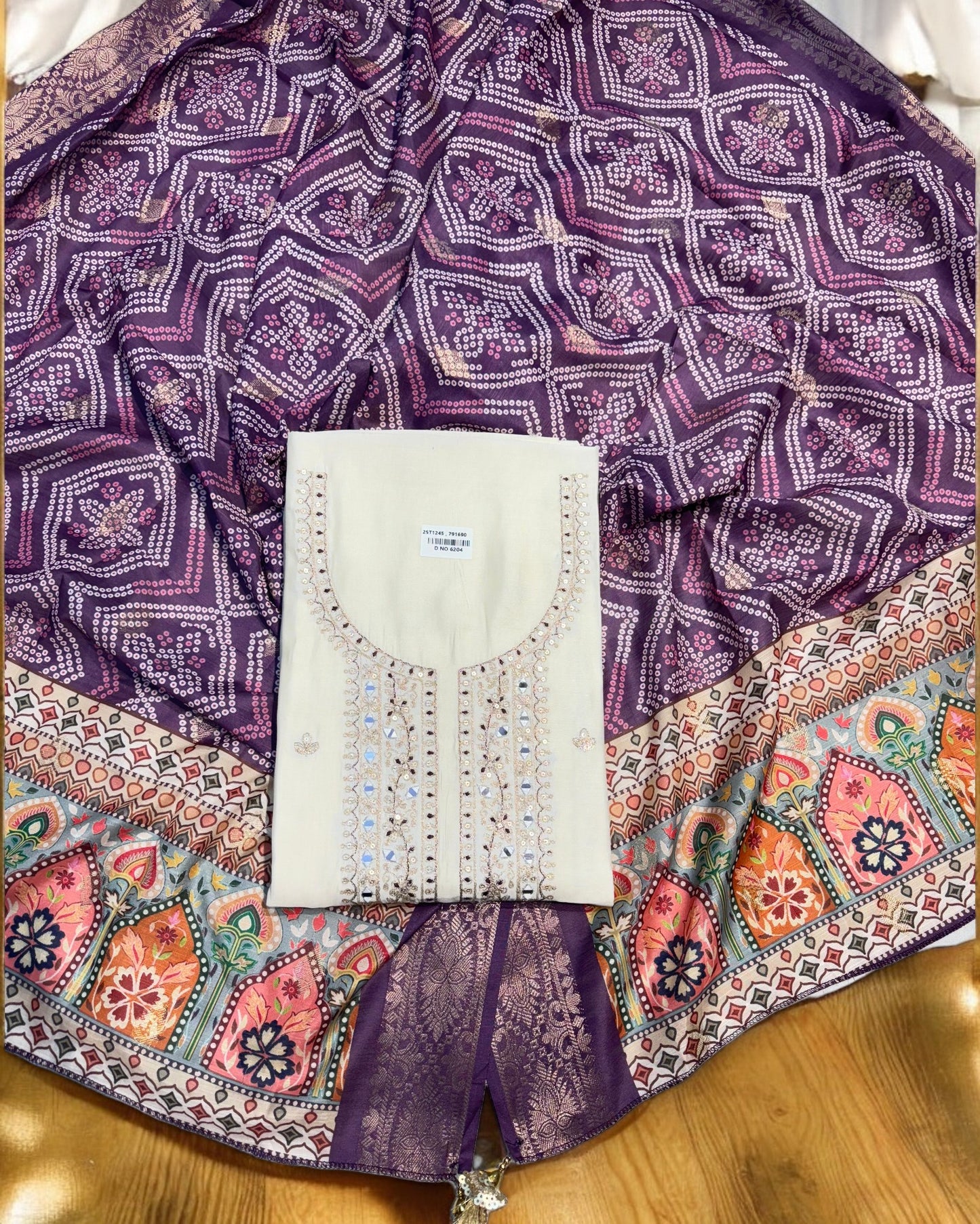 BRIGHT WHITE BANARSI PARTY WEAR SILK SUIT WITH ZARI AND MIRROR WORK