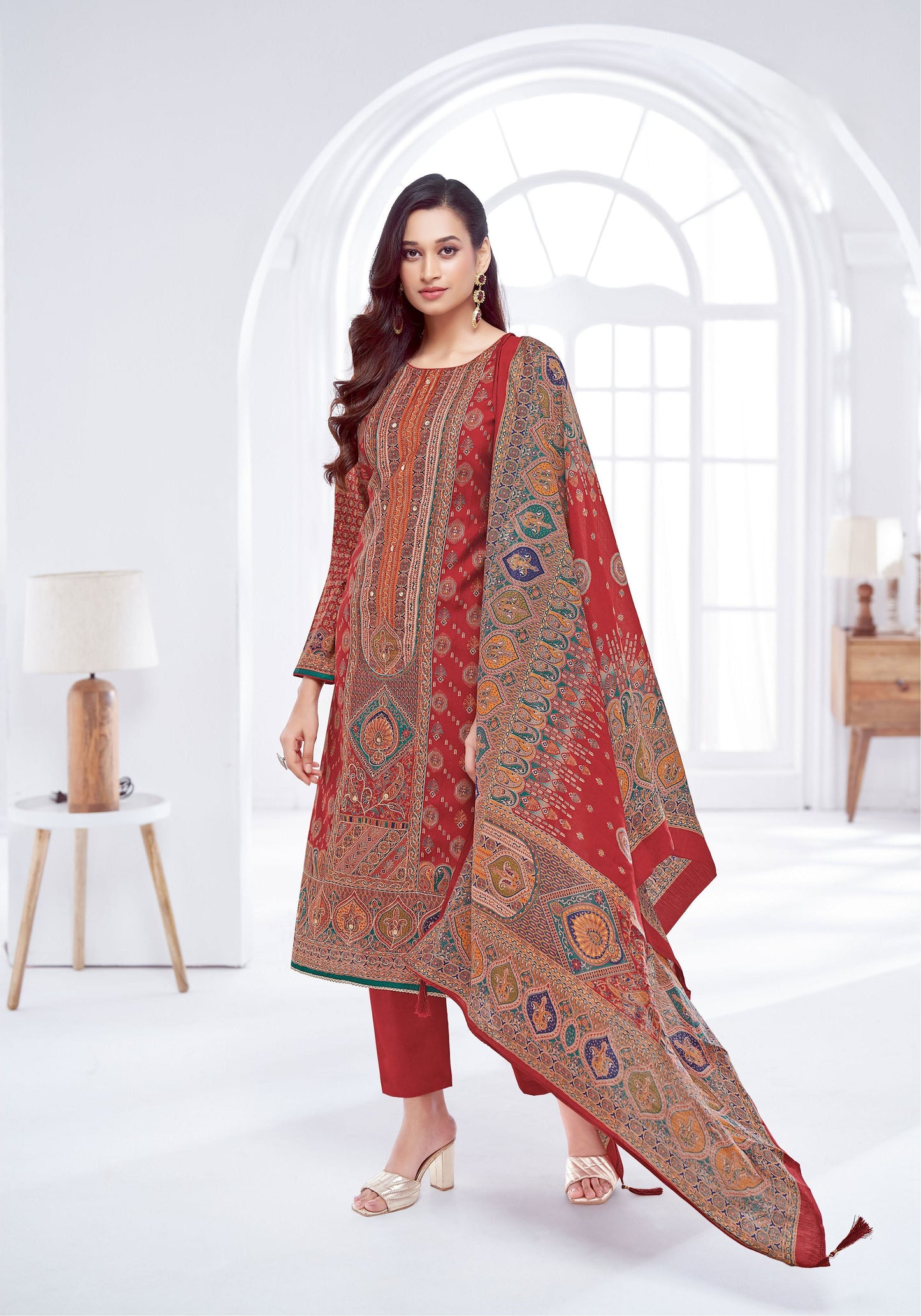 Elegant Pakistani-Style Muslin Stitched Suit with AAri Work & Rayon Bottom – Muslin Dupatta | Orange