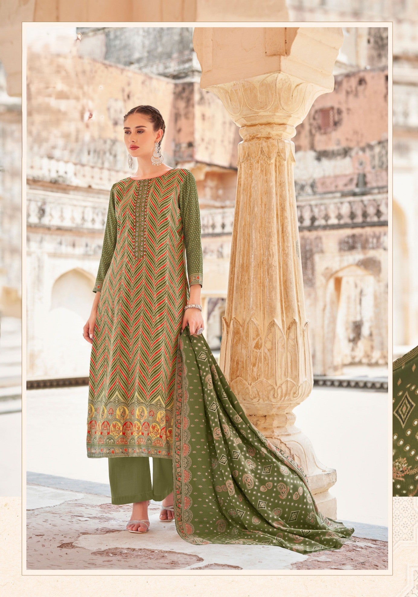 MEHNDI GREEN PREMIUM MODAL | MUSLIN DIGITAL PRINT UNSTITCHED SUIT