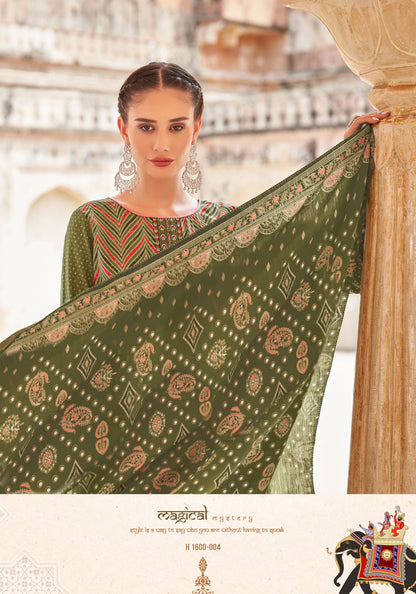 MEHNDI GREEN PREMIUM MODAL | MUSLIN DIGITAL PRINT UNSTITCHED SUIT