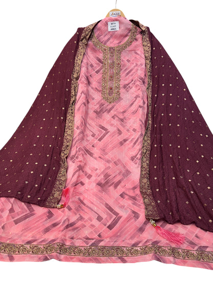 Unstitched Organza Butti Suit with Heavy Inner, Rayon Bottom & Premium Kanjivaram Dupatta, Featuring Intricate Zardozi & Thread Embroidery
