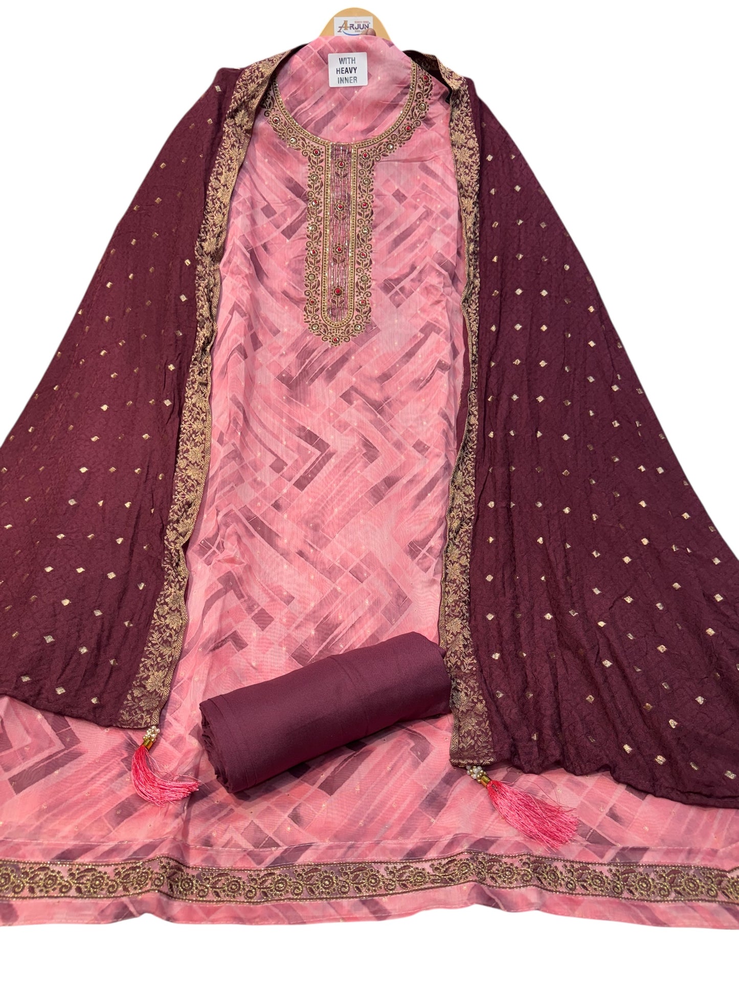 Unstitched Organza Butti Suit with Heavy Inner, Rayon Bottom & Premium Kanjivaram Dupatta, Featuring Intricate Zardozi & Thread Embroidery