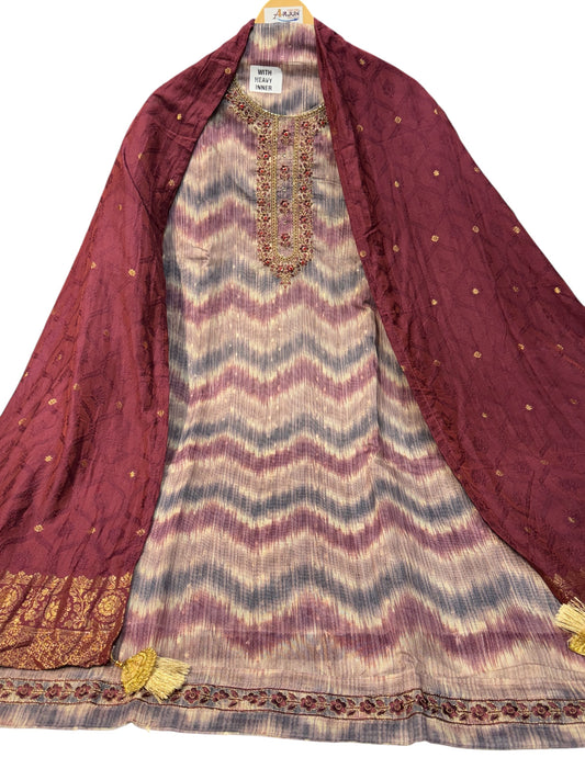 Unstitched Organza Butti Suit with Heavy Inner, Rayon Bottom & Premium Kanjivaram Dupatta, Featuring Intricate Zardozi & Thread Embroidery