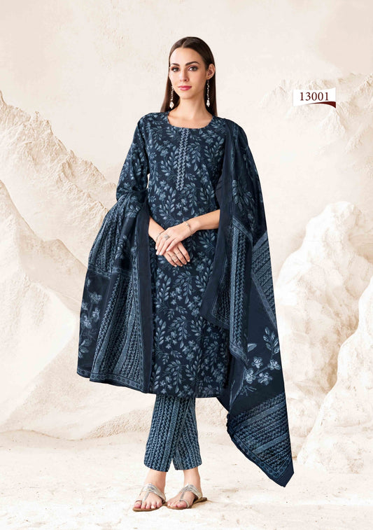 Premium Cotton Readymade Suit with Cotton Dupatta for Women – Elegant & Comfortable Office Wear Outfit | Navy Blue