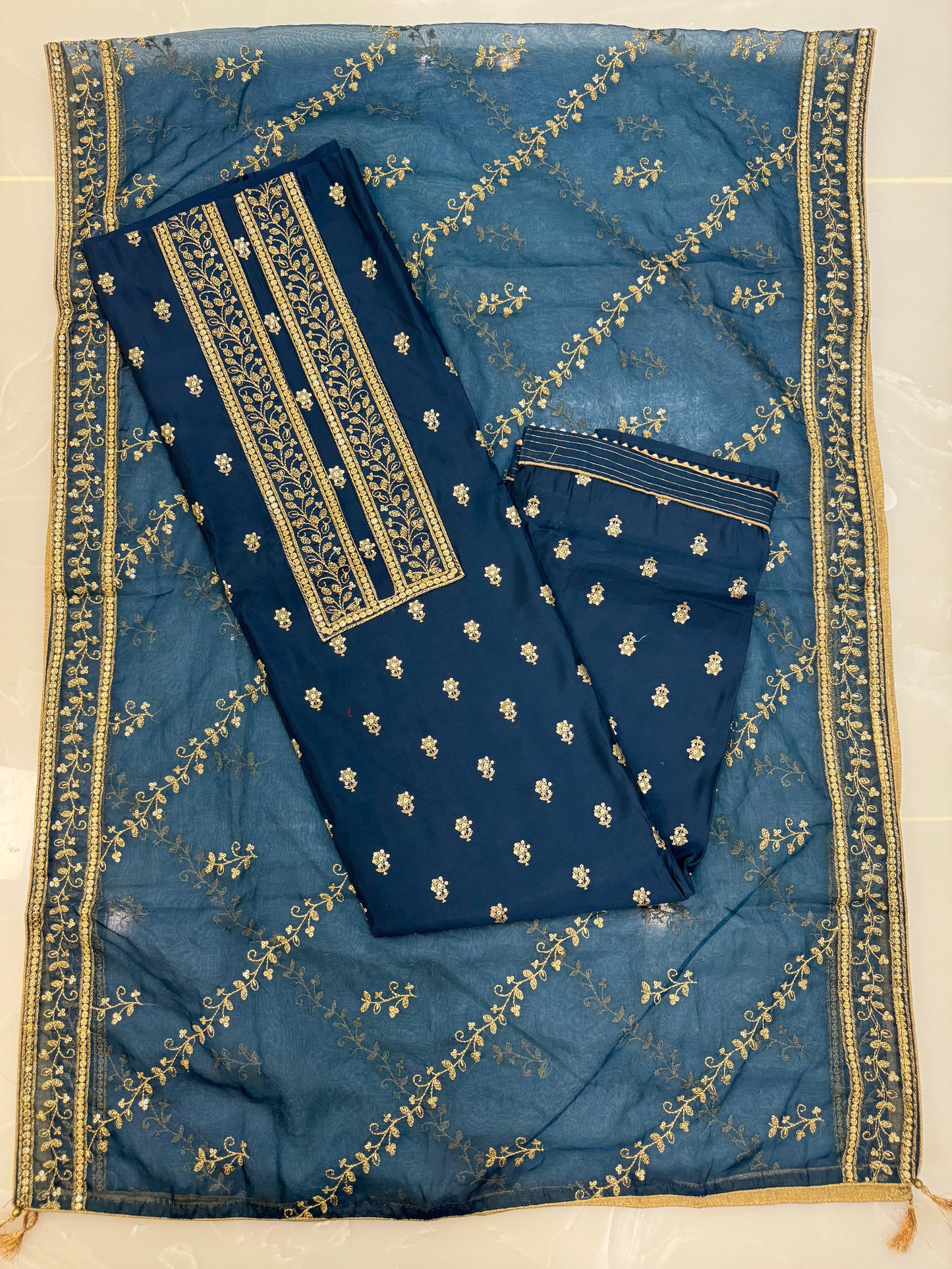 PEACOCK BLUE SOFTSILK SUIT WITH HEAVY EMBROIDERED DUPATTA