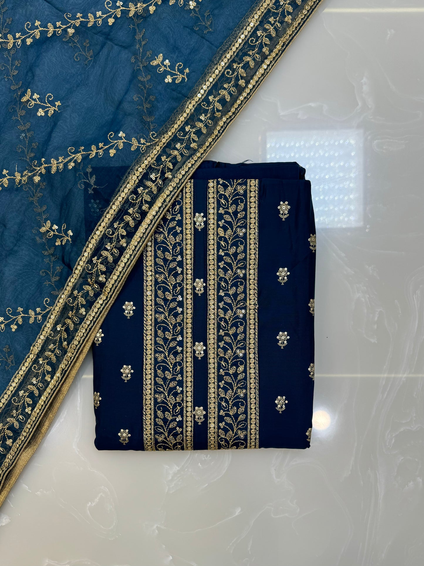 PEACOCK BLUE SOFTSILK SUIT WITH HEAVY EMBROIDERED DUPATTA