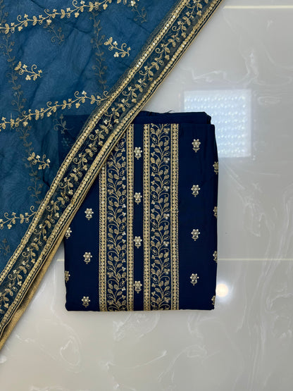 PEACOCK BLUE SOFTSILK SUIT WITH HEAVY EMBROIDERED DUPATTA