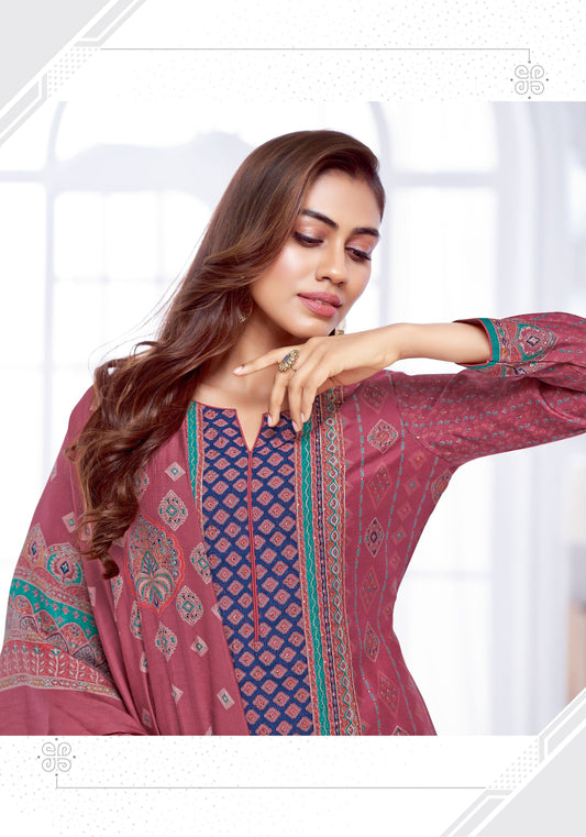 Elegant Ready To Wear Pakistani-Style Muslin Stitched Suit with AAri Work & Rayon Bottom – Muslin Dupatta | Onion Pink