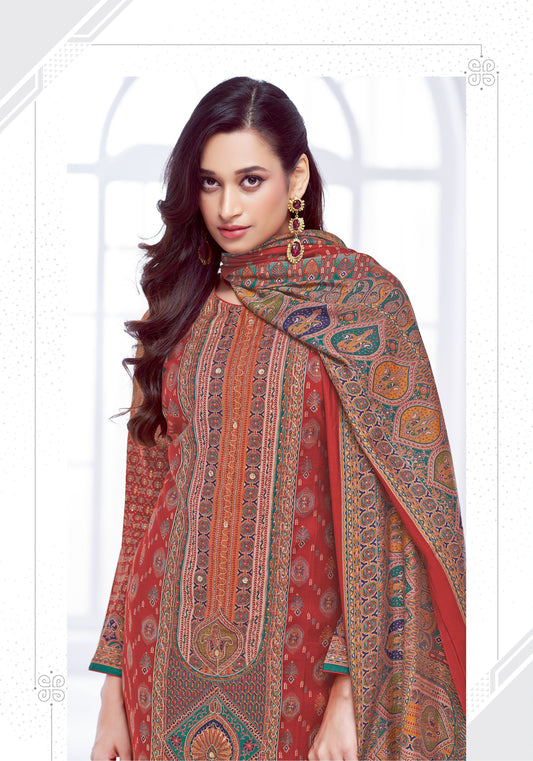 Elegant Pakistani-Style Muslin Stitched Suit with AAri Work & Rayon Bottom – Muslin Dupatta | Orange