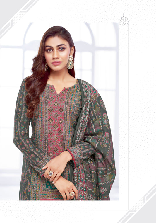 Elegant Pakistani-Style Muslin Stitched Suit with AAri Work & Rayon Bottom – Muslin Dupatta | Grey