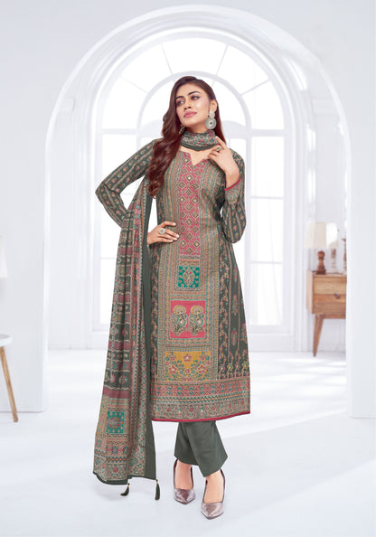 Elegant Pakistani-Style Muslin Stitched Suit with AAri Work & Rayon Bottom – Muslin Dupatta | Grey