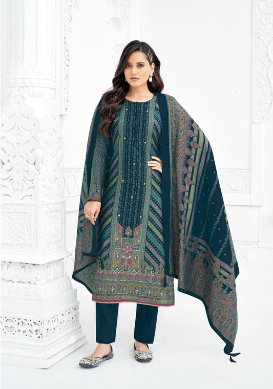PEACOCK BLUE PURE MODAL (MUSLIN) UNSTITCHED SUIT WITH HANDWORK AND SWAROSKI WORK | MODAL DUPATTA