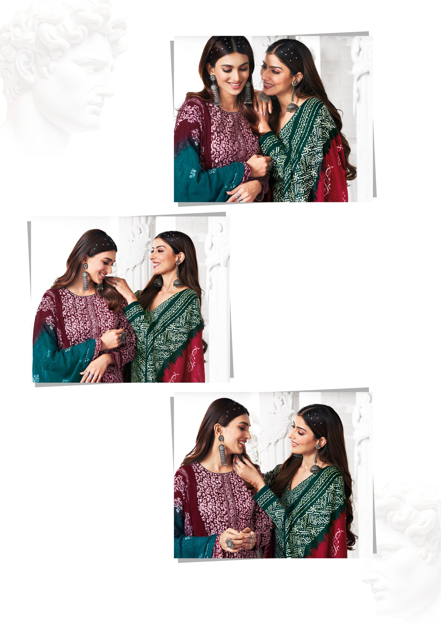 PAKISTANI GREEN TOP |REDDISH MAROON BOTTOM| PURE COTTON BATIK PRINT DESIGN | COTTON UNSTITCHED SUIT | WITH COTTON MAL DUPATTA