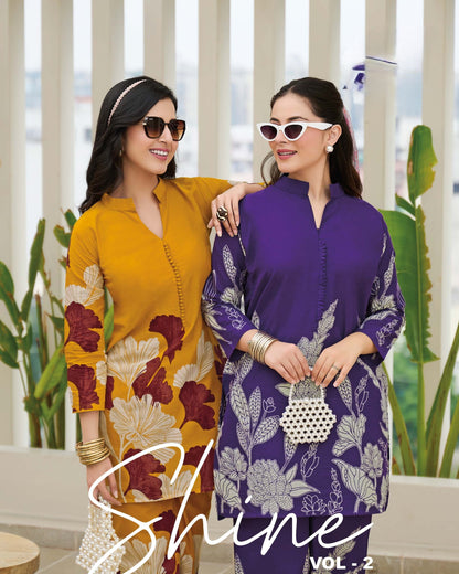 Ready To Wear Printed Cotton Coord Set | Mustard
