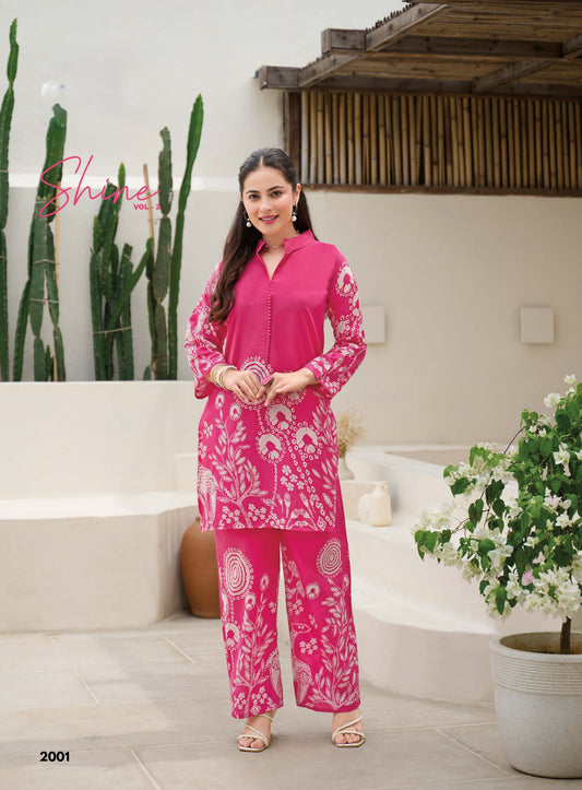 Ready To Wear Printed Cotton Coord Set | Pink