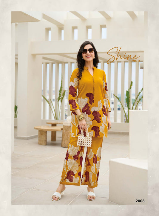 Ready To Wear Printed Cotton Coord Set | Mustard