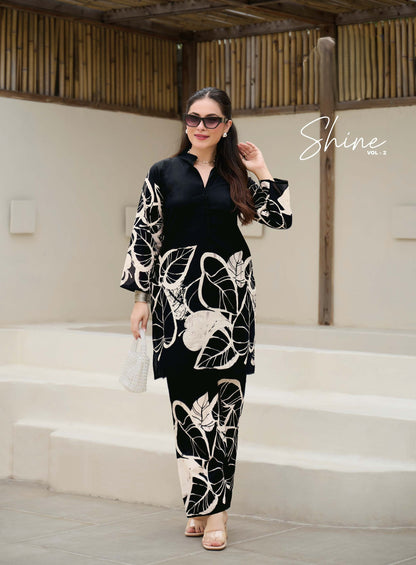 Ready To Wear Printed Cotton Coord Set | Black