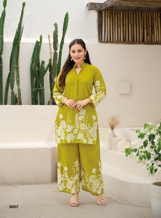 Ready To Wear Printed Cotton Coord Set | Green