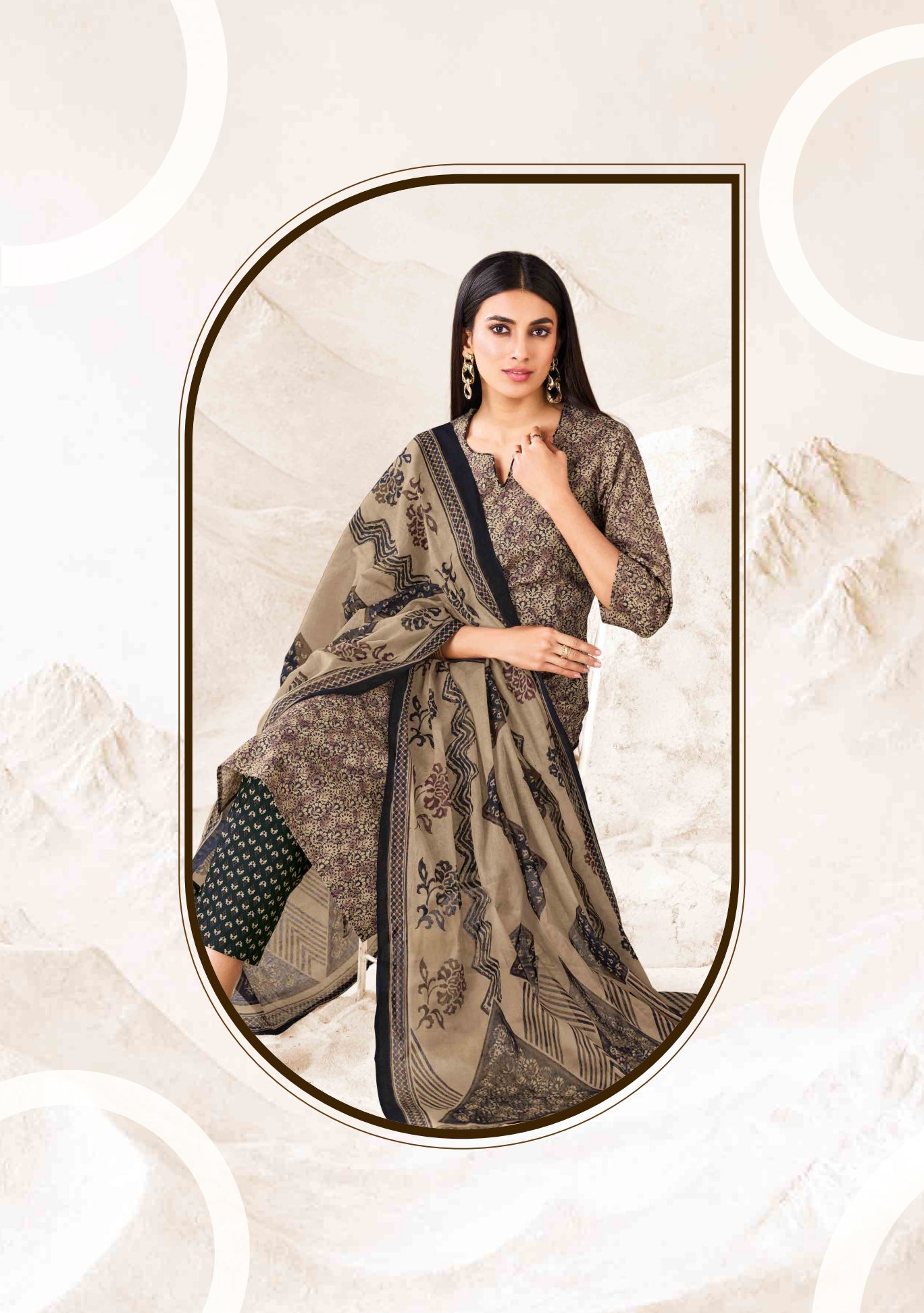 Premium Cotton Readymade Suit with Cotton Dupatta for Women – Elegant & Comfortable Office Wear Outfit | Beige brown