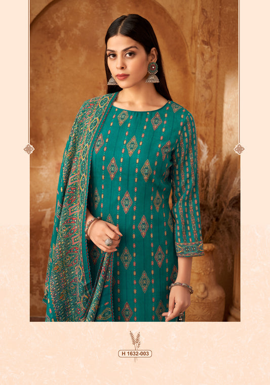 RAMA GREEN PASHMINA DIGITAL PRINT UNSTITCHED SUIT WITH SWAROVSKI WORK